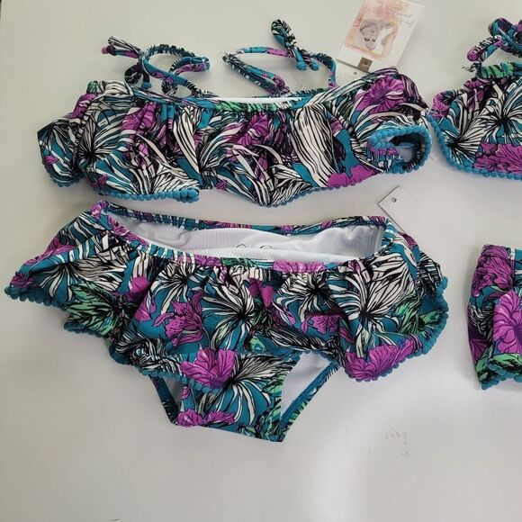 NEW 24 MO JESSICA SIMPSON 2 PIECE tropical pure black green pom swimsuit NWT - Picture 6 of 11